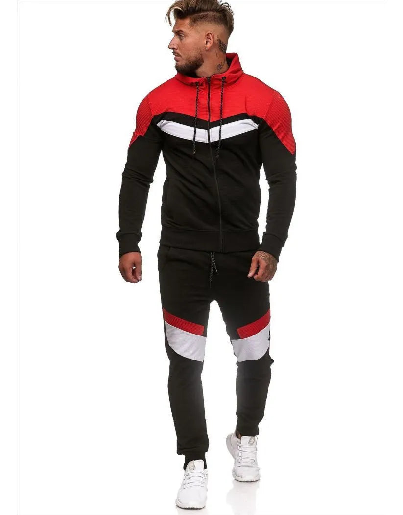 Cotton colorblock hoodie sportswear in two-tone Red and White, pullover style, front view
