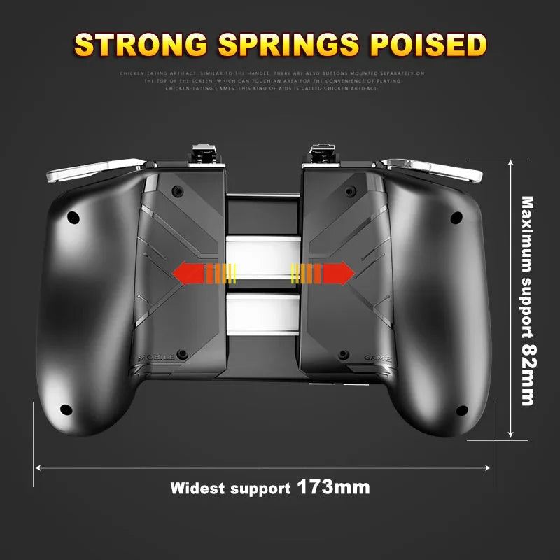 Mobile game controller handle with telescopic arms clipped to smartphone