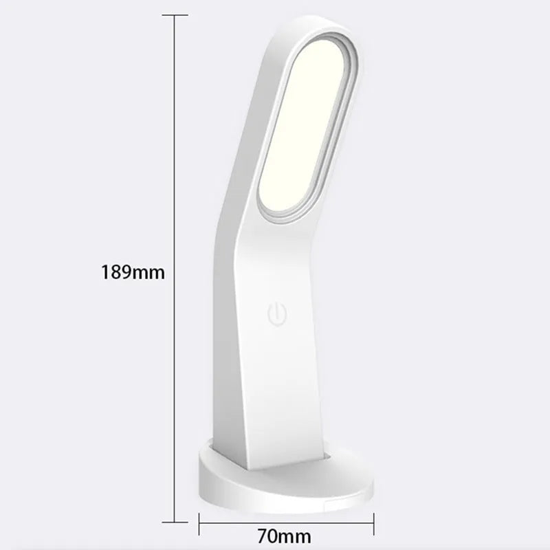 Simple desk lamp with LED, USB charging, touch switch, compact 70x70x189mm, white finish