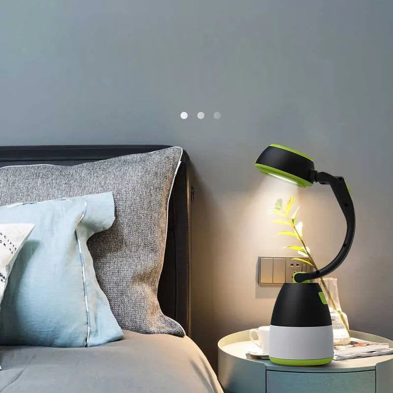 Black green 3-in-1 multifunctional LED lamp with foldable design and USB charging port