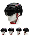 One-piece frosted goggles helmet in black with magnetic PC lens and ventilation holes on front