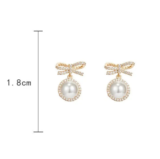 Bow pearl simple micro stud earrings white copper electroplated bowknot gemstone stud earrings