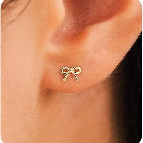 Women's gold bow and silver cross stud earrings geometric fashion jewellery zinc alloy