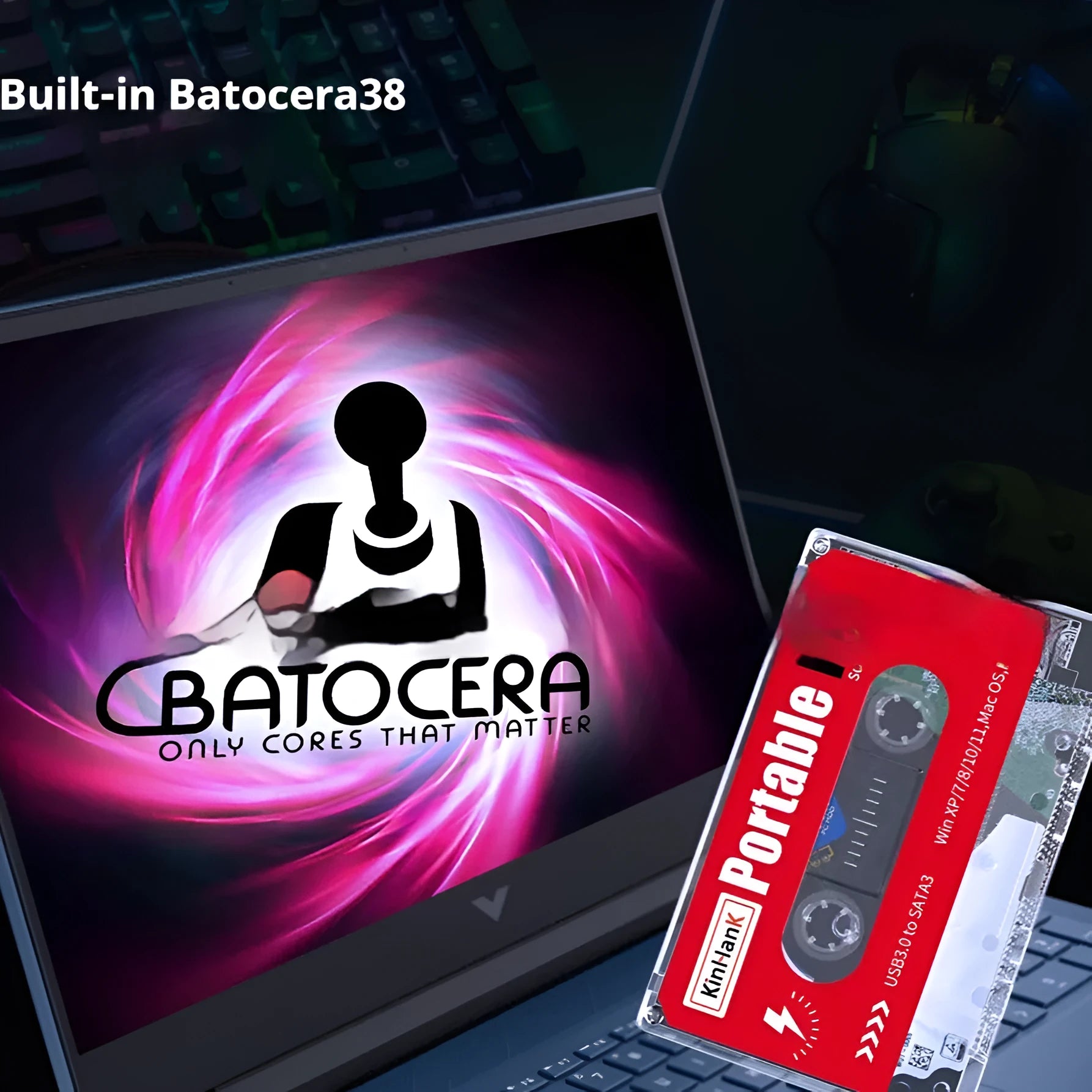 2TB external mechanical hard drive for mobile gaming with USB cable in compact PC housing