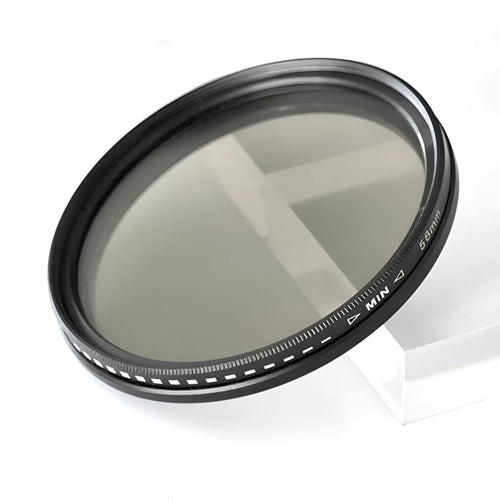 Set of four multi-diameter camera ND lens filters for light reduction and exposure control.