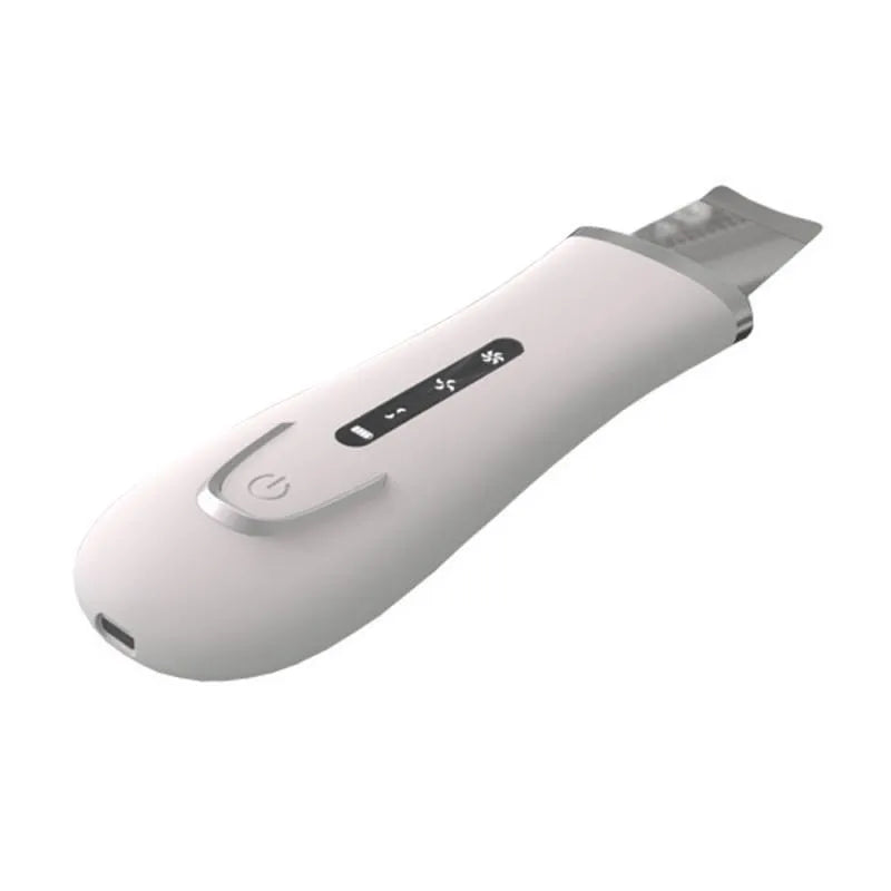 White ultrasonic ion cleaning machine with stainless steel head and compact body for pore cleaning and blackhead removal