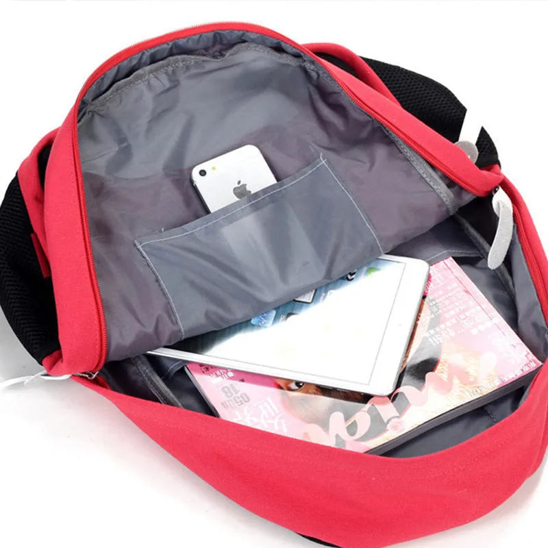 Canvas school bag in green with animal pattern, sandwich zipper bag and zipper pocket, 46x36x19 cm, zip closure