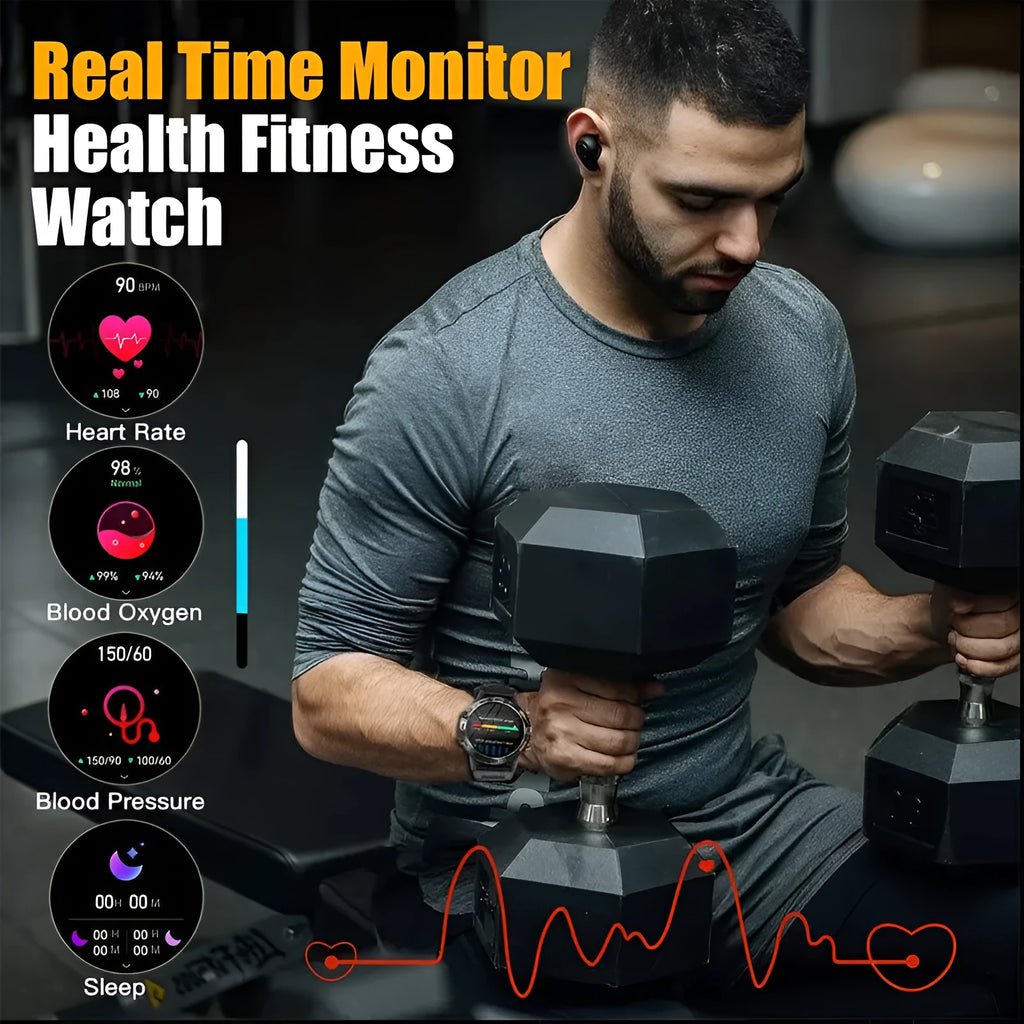 Bluetooth calling smart watch with touch screen displaying health metrics