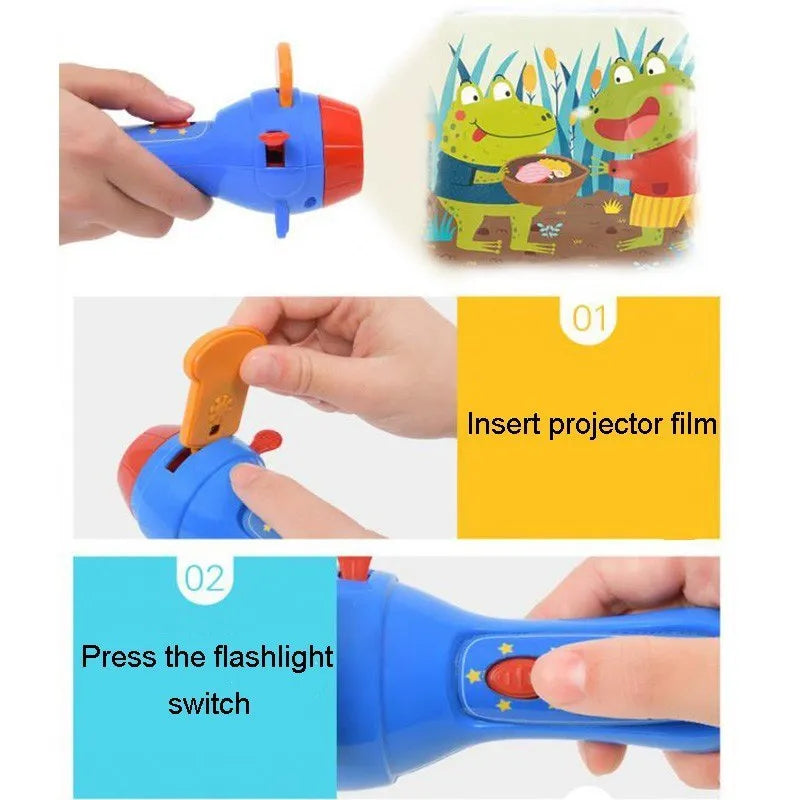 SmartKids children's story projector torch showing fairy tale image projected on a bedroom wall.