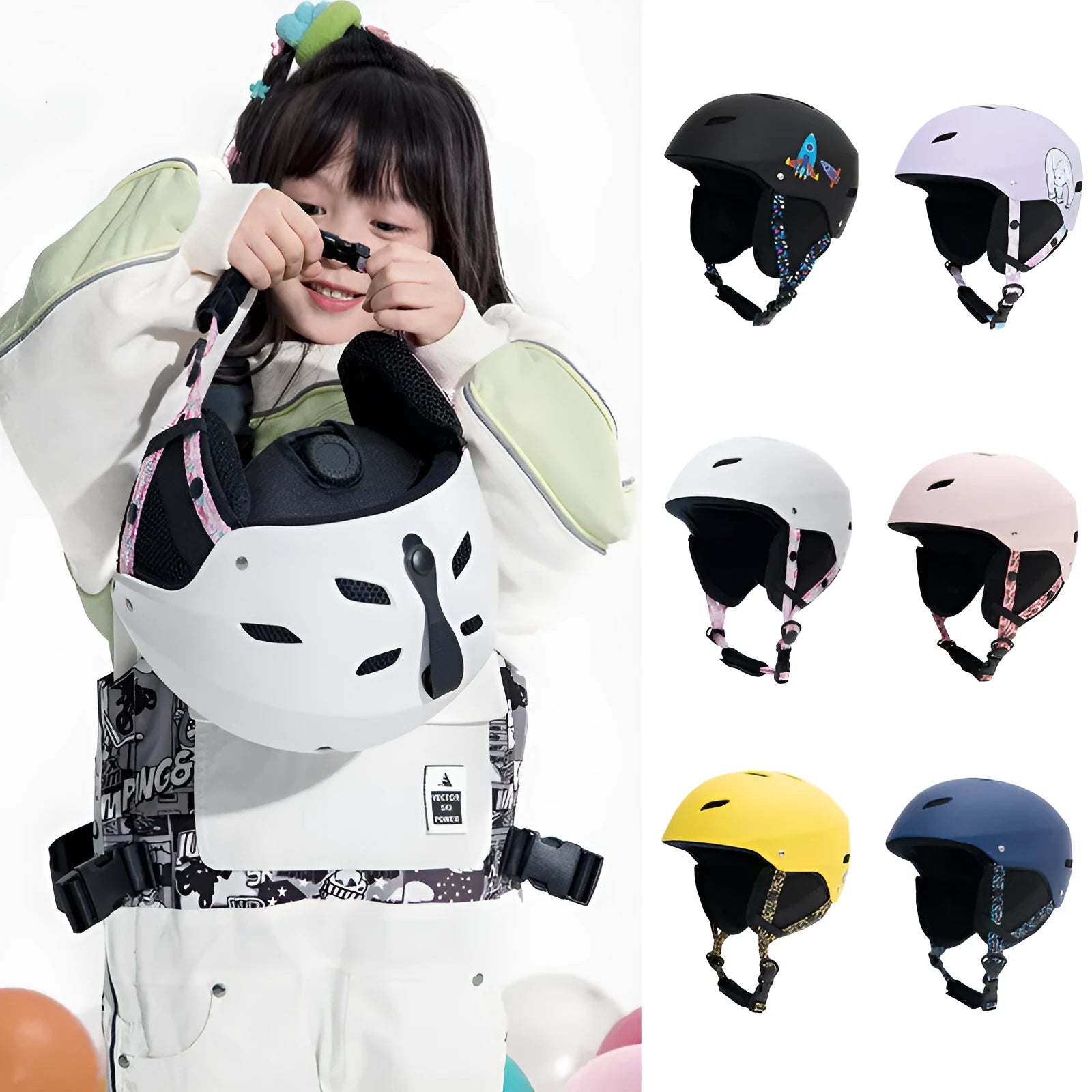 Child ski protective helmet with EPS ABS hard shell and Pink Donuts colour design