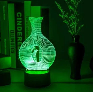 3D acrylic LED night light with touch control showing seven colour change options on ABS base