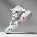 Men's camouflage pattern mesh sneakers with a flat rubber sole on a white background.