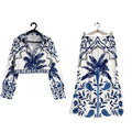 Women's early spring casual fashion set with long sleeve top and long skirt in picture colour.