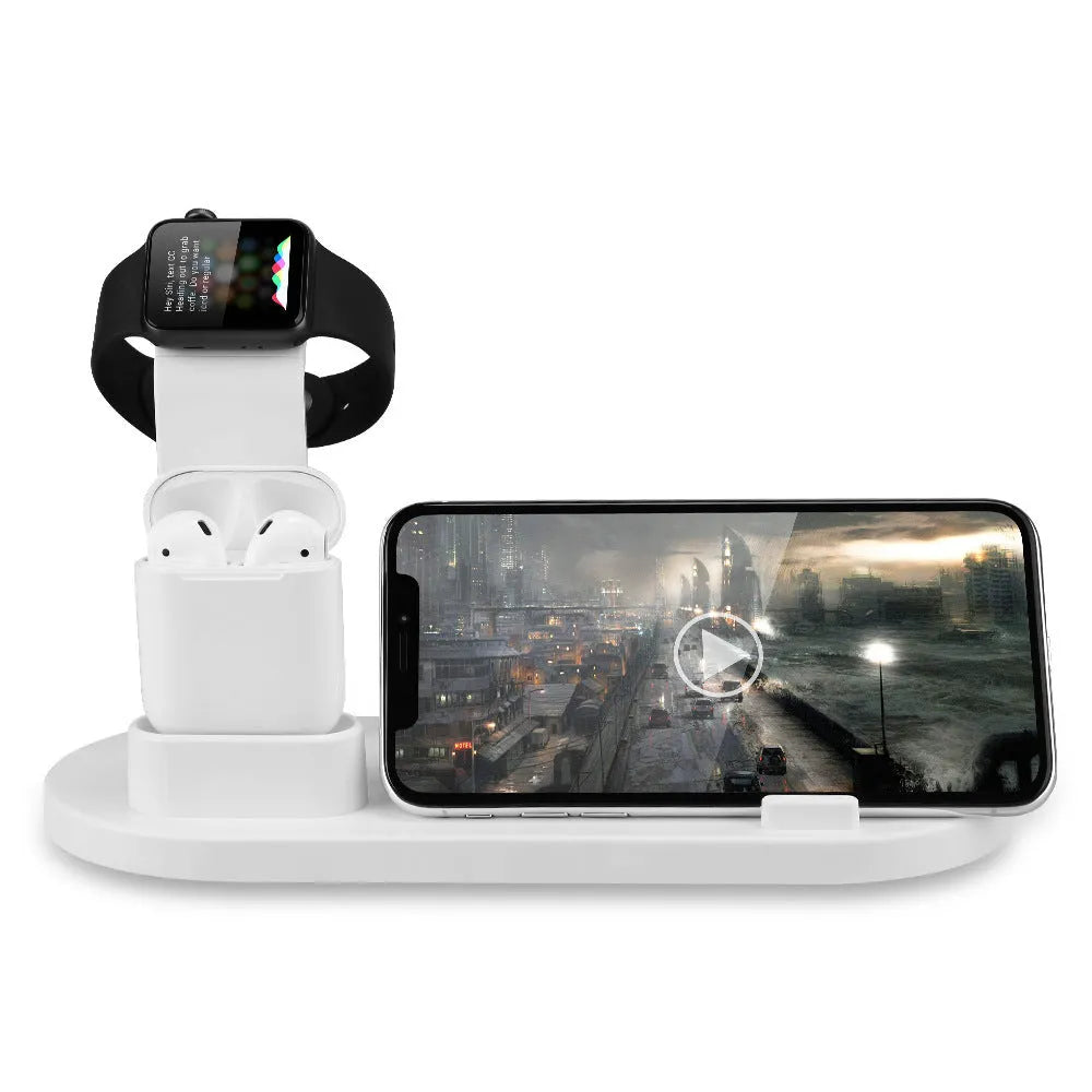 Black USB charging stand for headphones with three ports on stable base