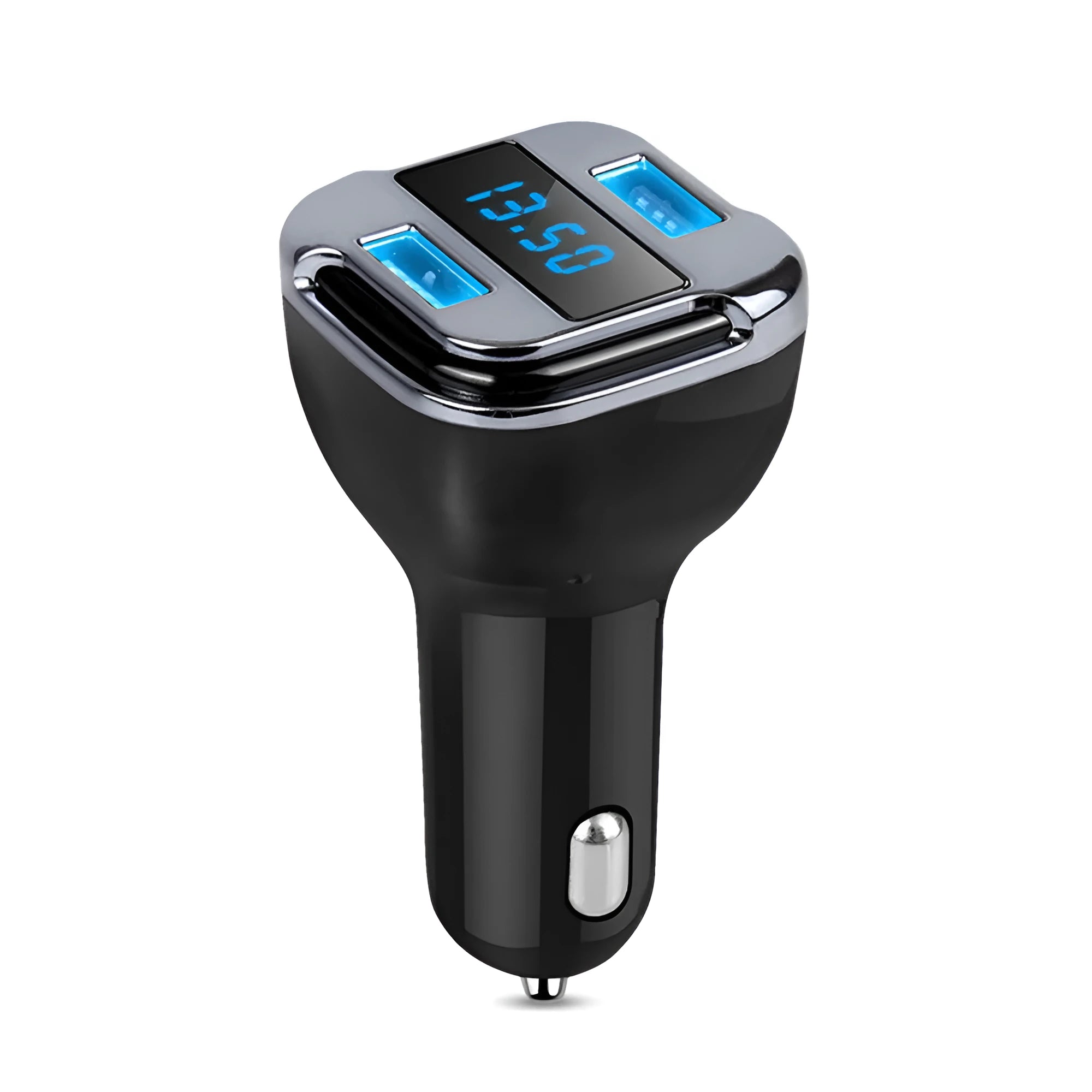 Smart GPS satellite locator mobile phone charger with 24W output, universal USB port, black ABS+PC housing, 7.5cm length
