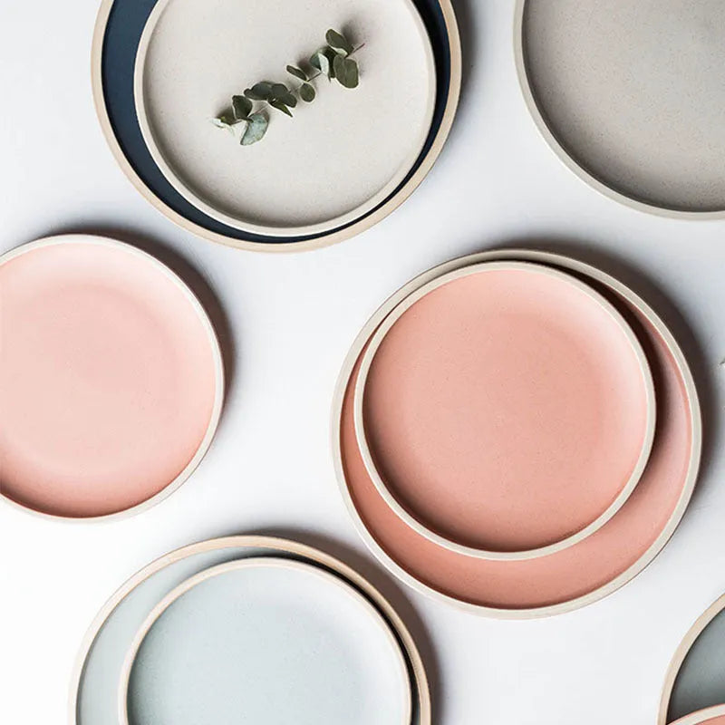 Blue matte ceramic plate with 10 inch diameter on table setting