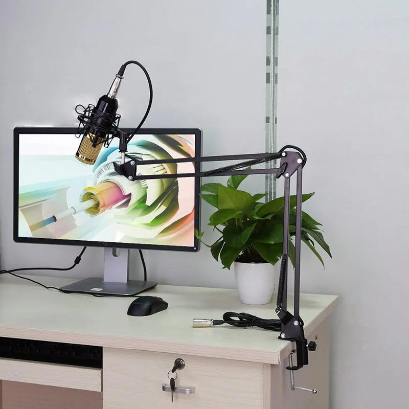 BM-800 condenser microphone with stand in multiple colour options including black blue gold pink red silver white