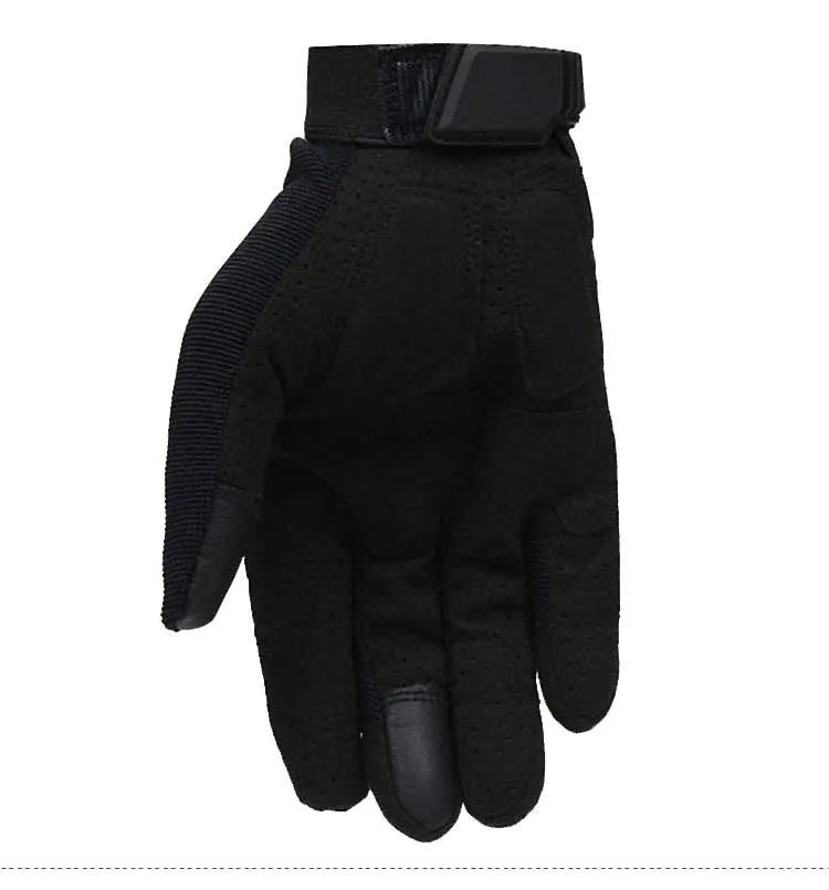 Touch screen tactical gloves for men in black with rubber knuckle and reinforced palm, full finger design