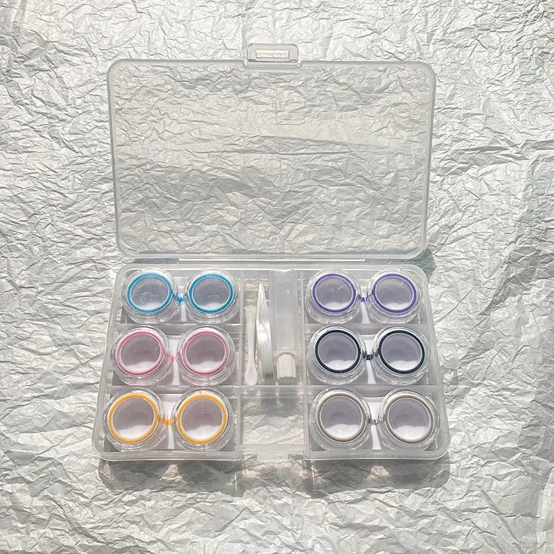 Portable rectangular contact lens case with vibration cleaning in multiple colour options