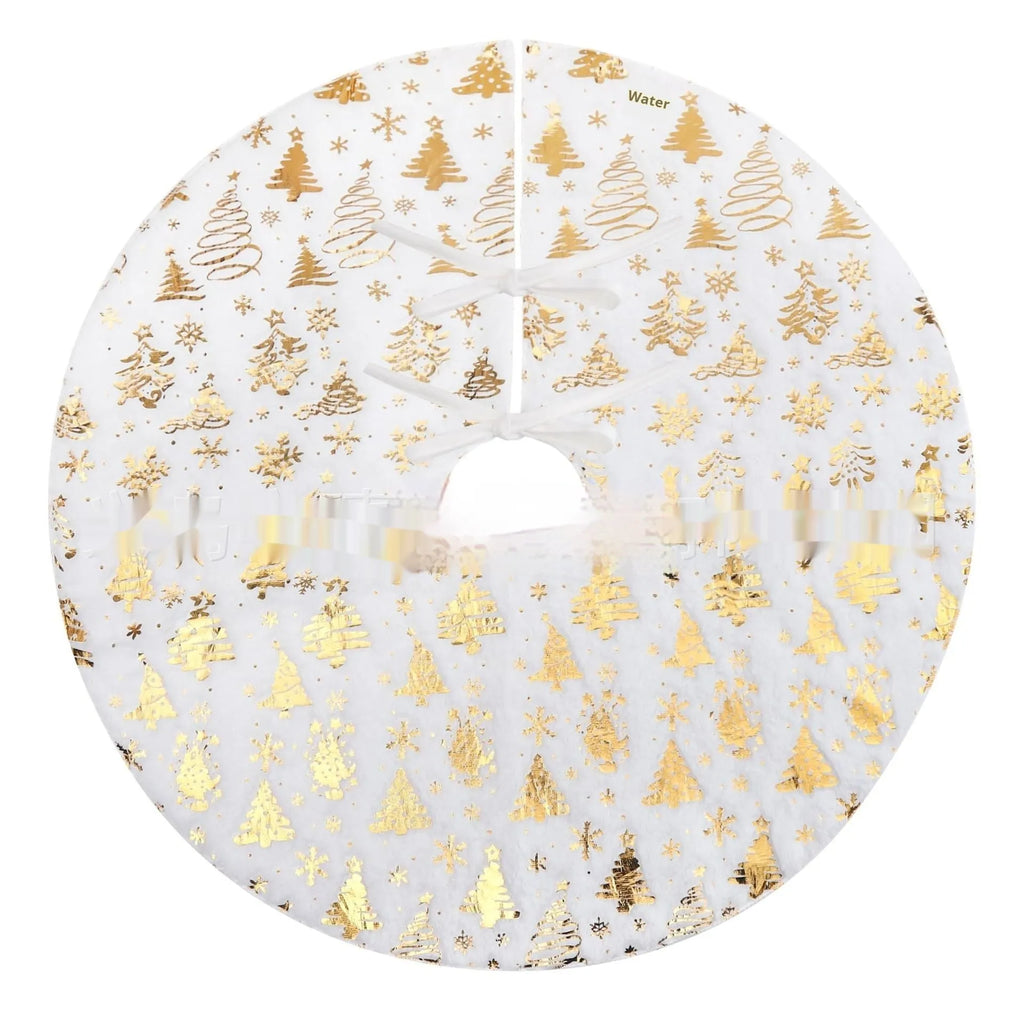 Plush Christmas tree group mat in snowflake star style design on wooden floor