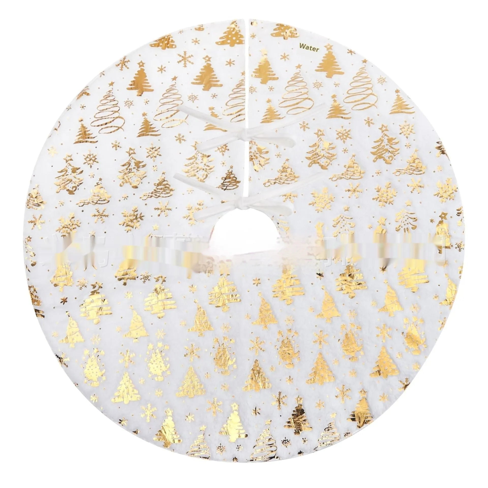 Plush Christmas tree group mat in snowflake star style design on wooden floor