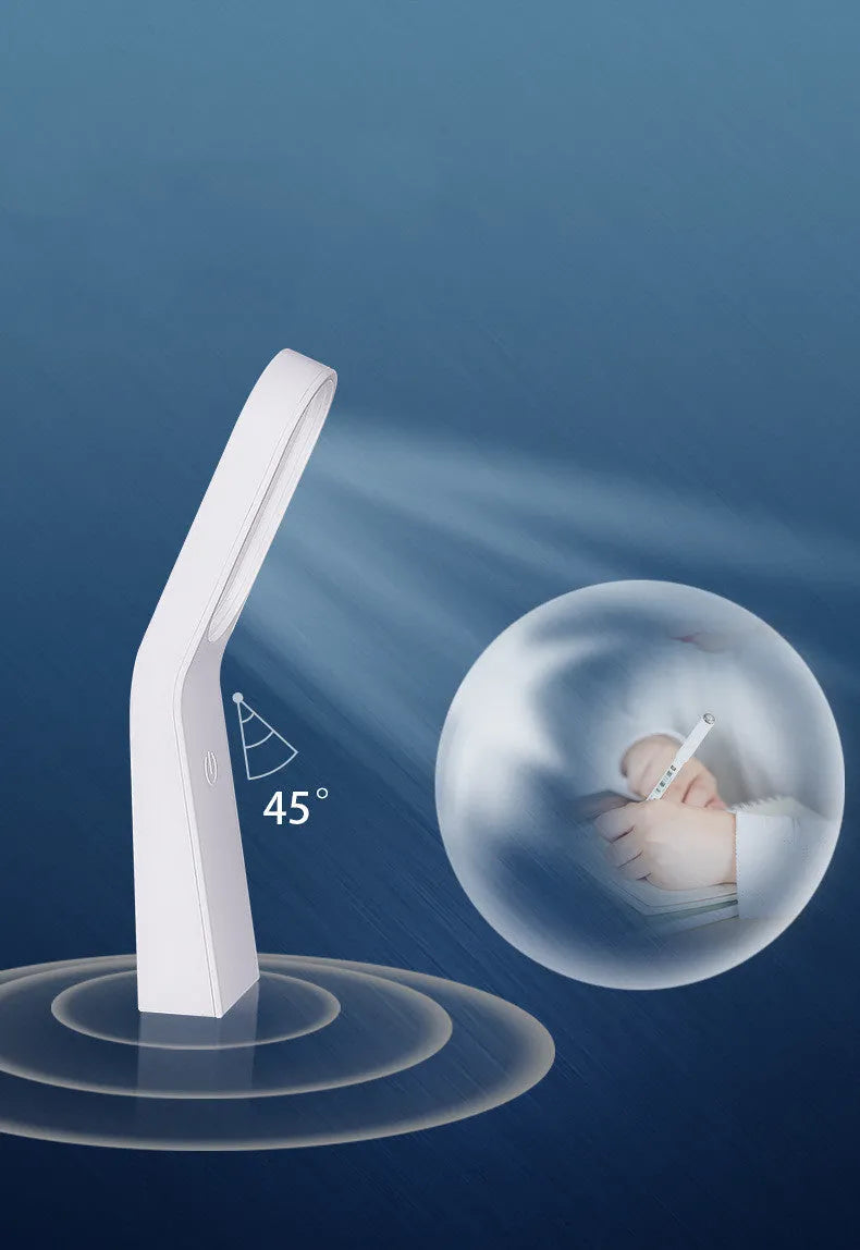 Simple desk lamp with LED, USB charging, touch switch, compact 70x70x189mm, white finish