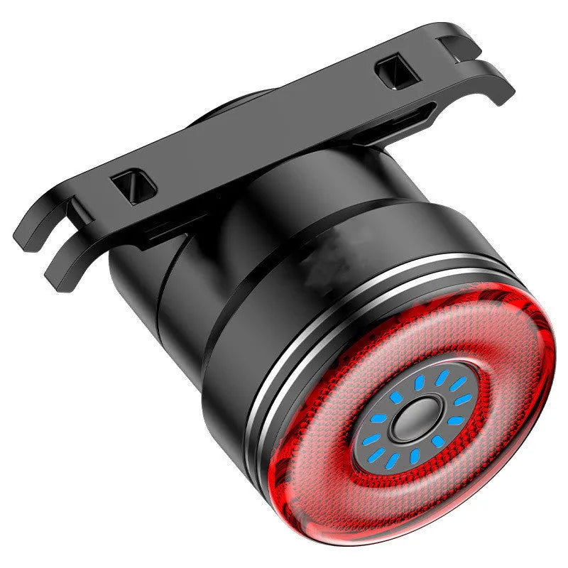 Black smart brake sensing USB charging bicycle taillight with aluminium alloy housing.