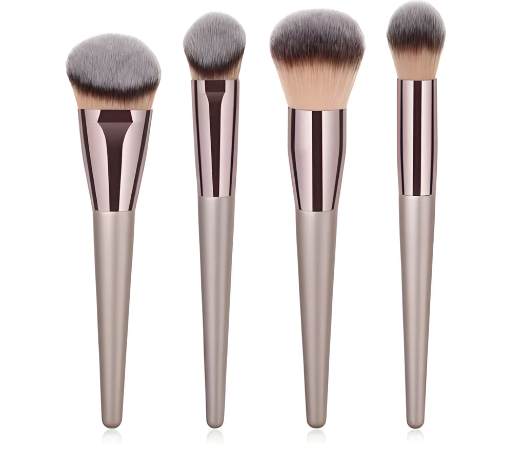 Champagne gold wooden handle foundation makeup brush kit with soft synthetic bristles