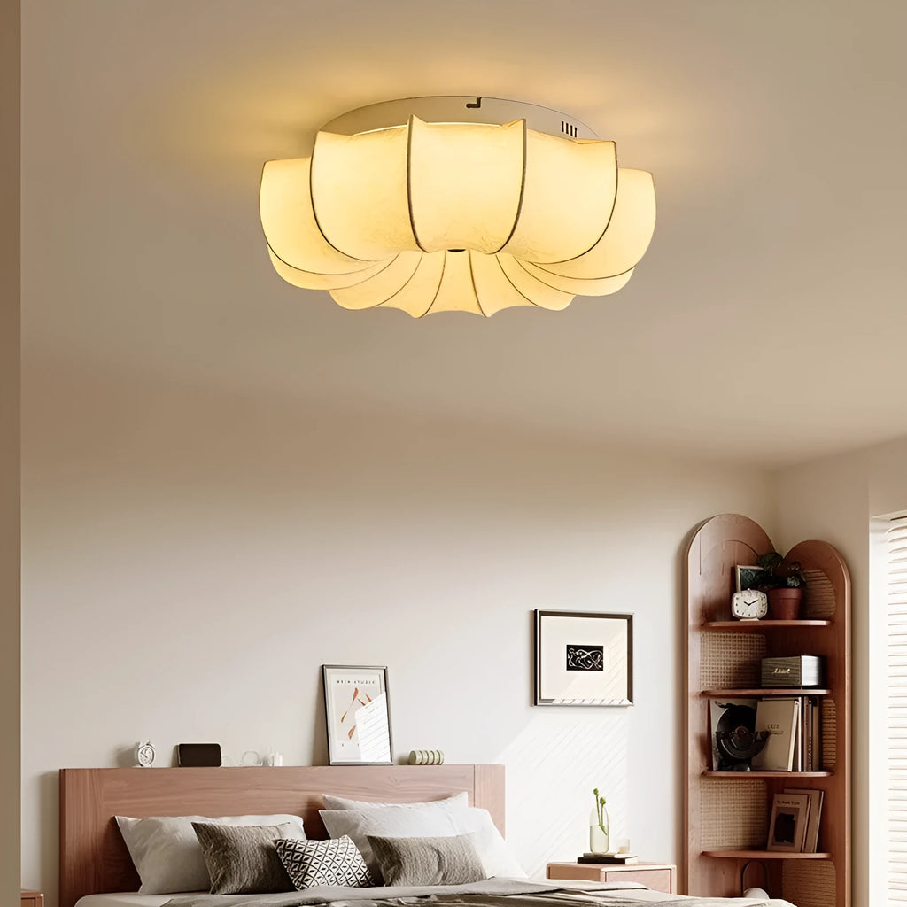 French retro printed ceiling lamp with iron body and fabric shade, 220V bedroom ceiling light