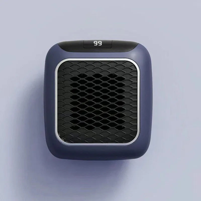 Wall-mounted mini fan heater with 800W PTC element 3-speed fan digital timer in gray