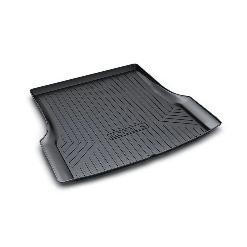Black rubber floor mat with TPE footrest for Tesla Model 3, Y, S, and X cars