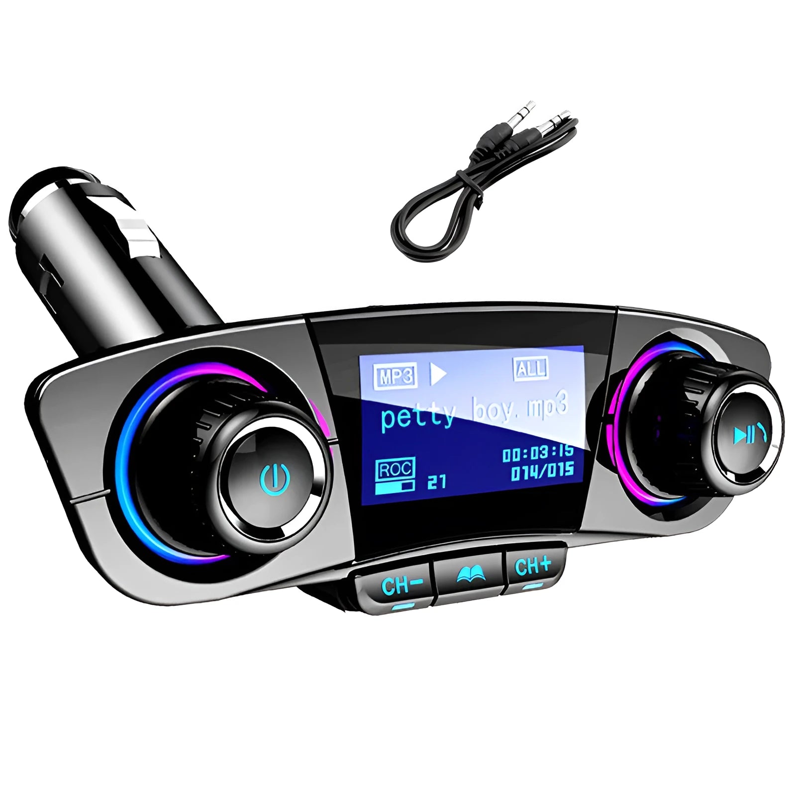 Black car MP3 player with Bluetooth 5.0 FM transmitter dual USB ports and LED screen