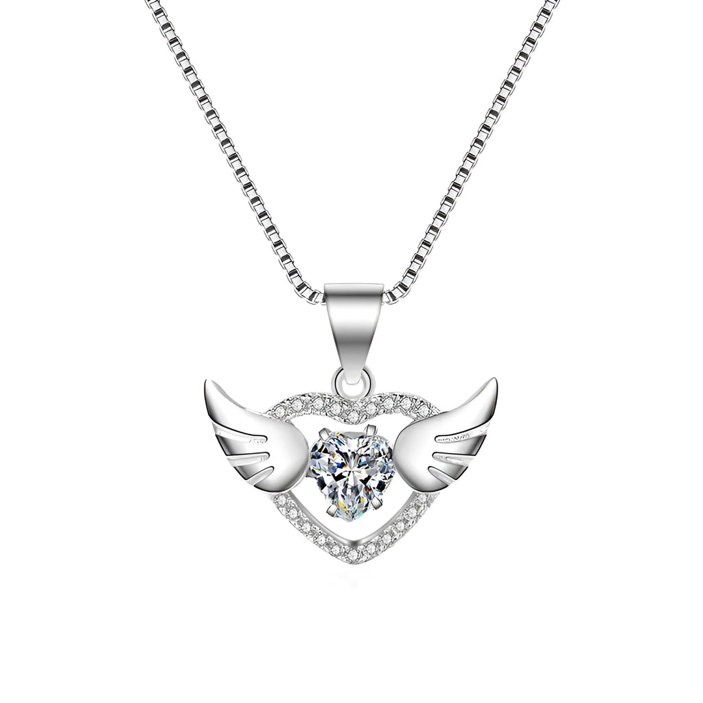 S925 sterling silver angel wings pendant with Swiss 4A zircon diamond, 17mm, silver colour, individually packed