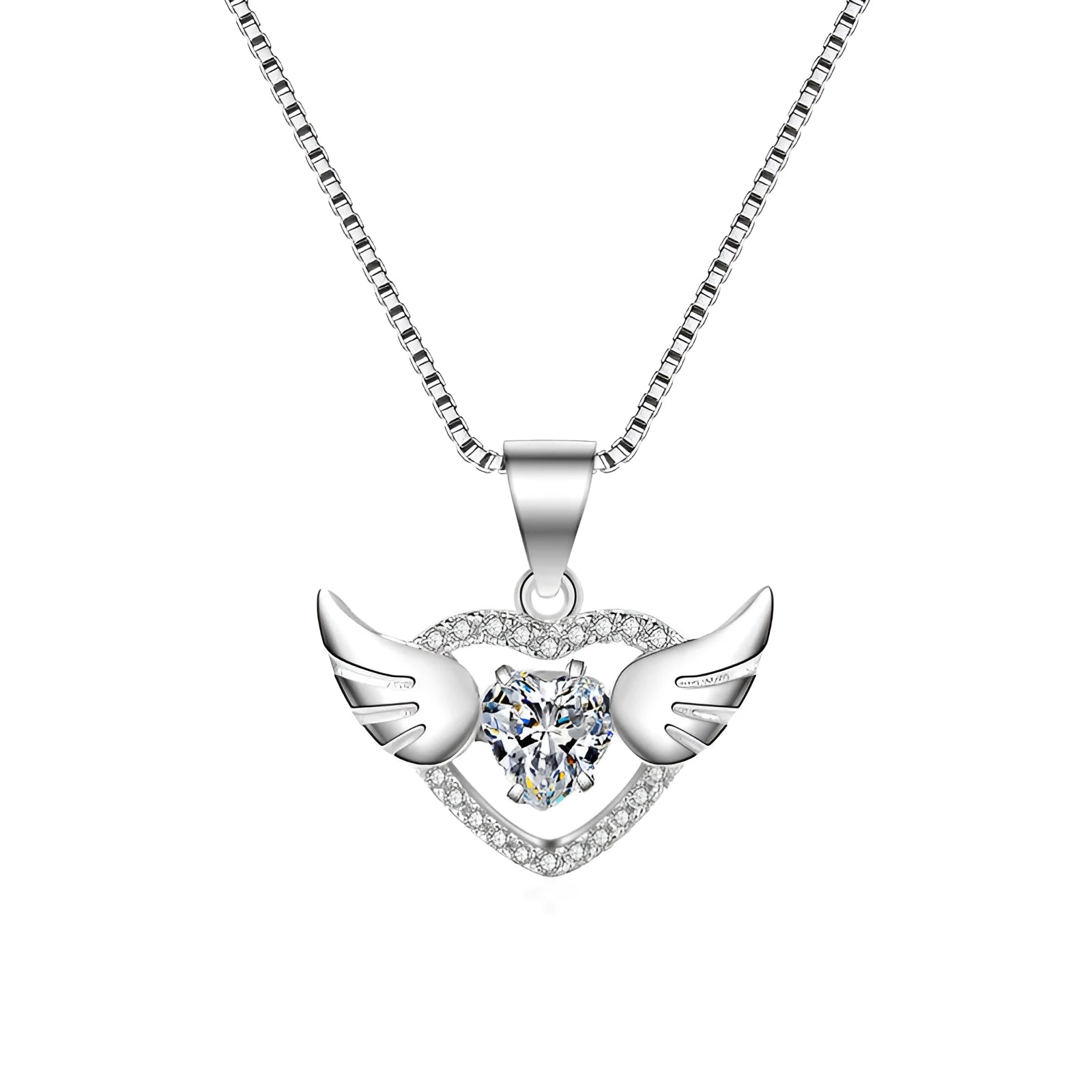 S925 sterling silver angel wings pendant with Swiss 4A zircon diamond, 17mm, silver colour, individually packed