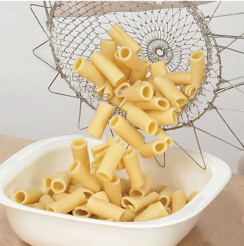 23cm square stainless steel foldable deep fry basket with mirror finish