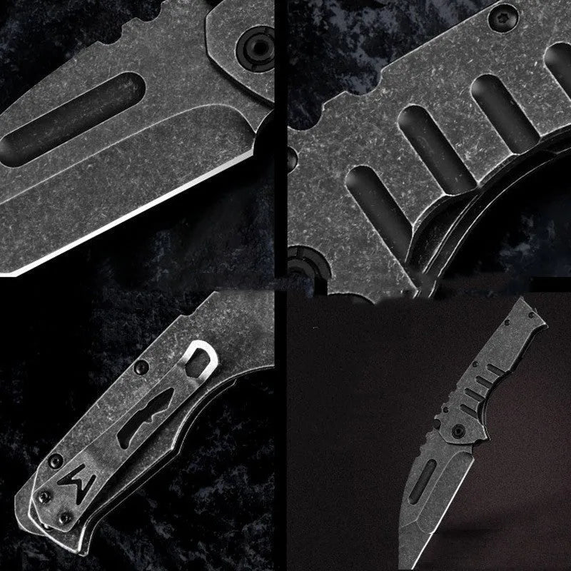 Outdoor folding knife with D2 steel blade, 9 cm length, 22 cm overall, 907 style, on neutral background