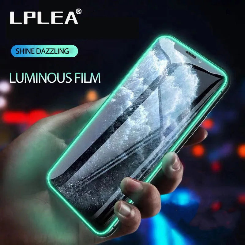Luminous full cover tempered glass screen protector for iPhone glowing in the dark
