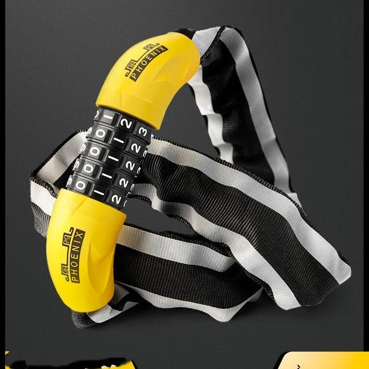 95cm zinc alloy mountain bike chain lock in black or yellow with combination or keychain options