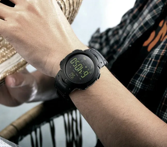 Black and army green Bluetooth smart watch with 50mm resin mirror dial on PU strap
