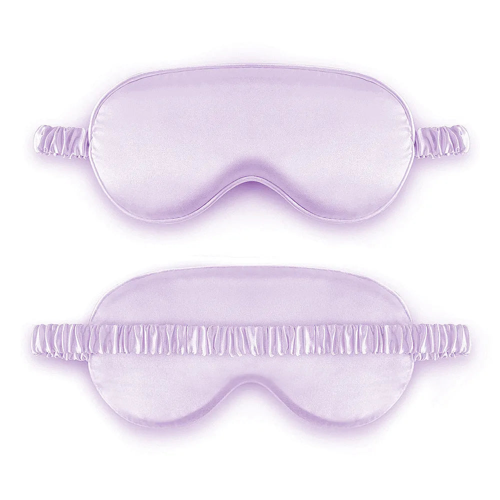 Double-sided silk-like eyeshade in rayon elastic satin shown in multiple colour options including black, beige, and wine red