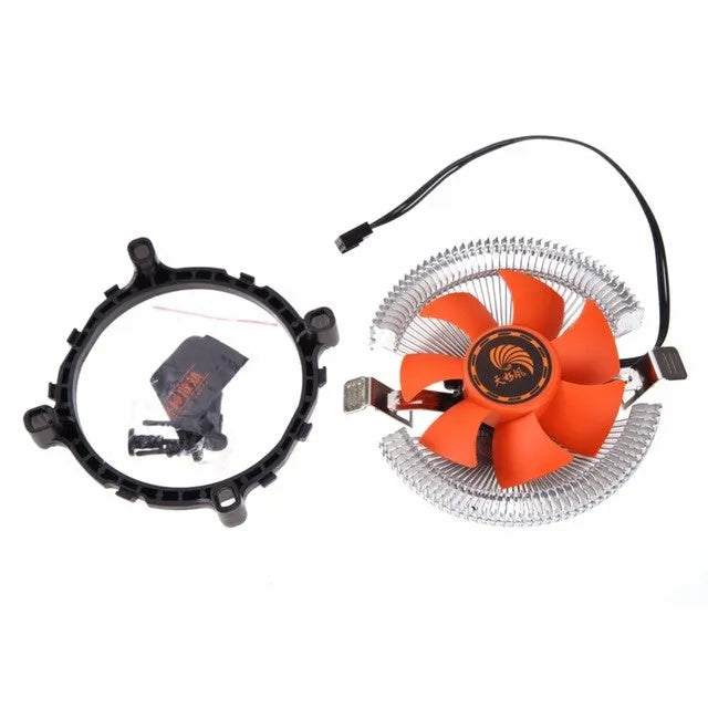 Orange 12V DC PC CPU cooler fan with square design and black chassis for Intel and AMD processors