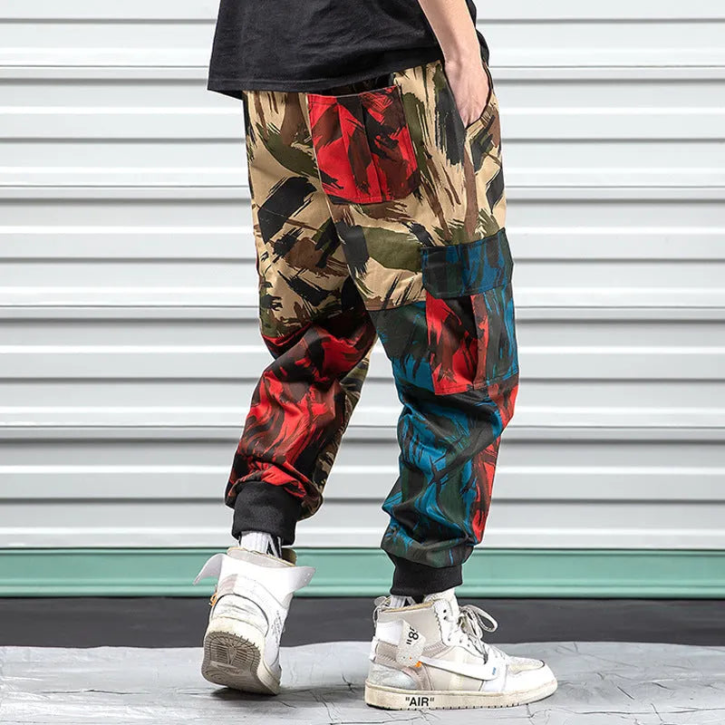 Blue camouflage unisex polyester overalls with drawstring waist, available in Asian sizes M to 5XL