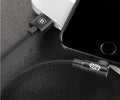 Baseus fast charging data cable for iPhone compatible models, shown in Black, Blue, and Red, 1m or 2m