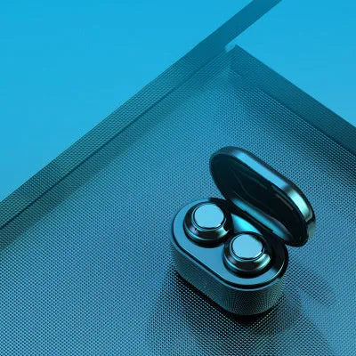Black in-ear stereo Bluetooth headset with NFC logo, shown on a dark background.