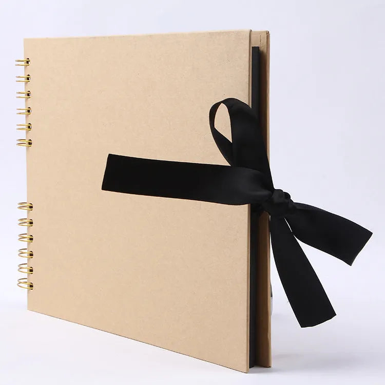DIY handmade spiral bound photo album with yellow kraft paper or black cardboard cover