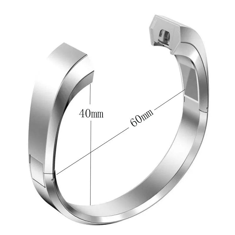 Stainless steel replacement bracelet strap for Fitbit Alta smart watch with deployment buckle clasp.