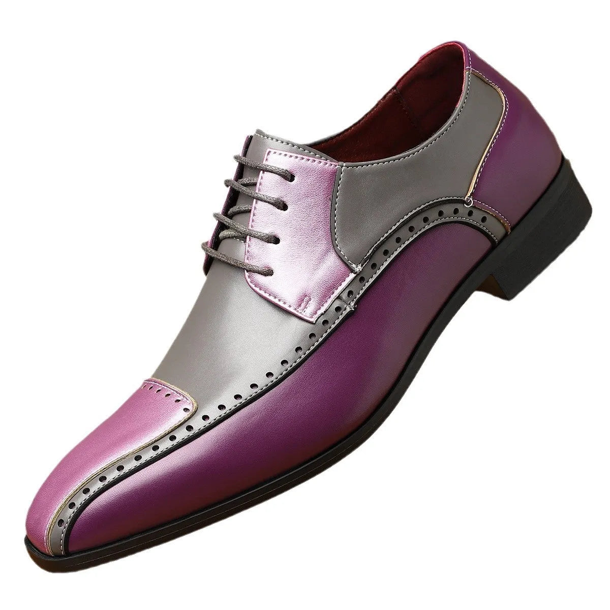 Men's leather shoes in three colours with stitching detail on artificial PU upper and leather toe cap