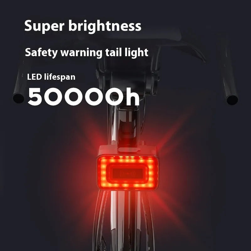 Smart bicycle rear safety light with radar detection mounted on a bike seat post, showing compact black housing.