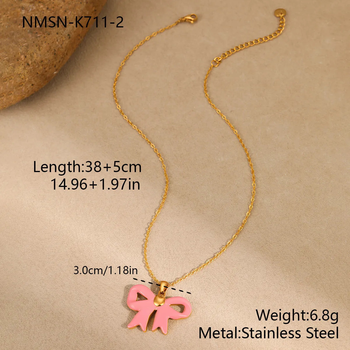 Bowknot white necklace with stainless steel pendant and electroplated finish on regular chain