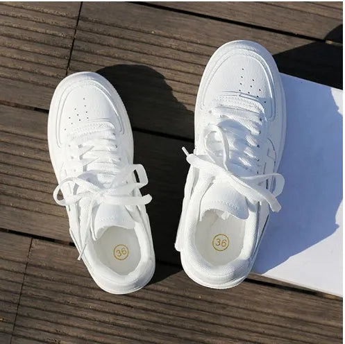 Women's white side zipper PU leather round toe casual shoes for autumn
